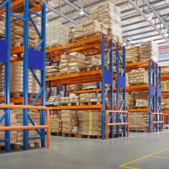 warehouse with multilayer racks in a factory